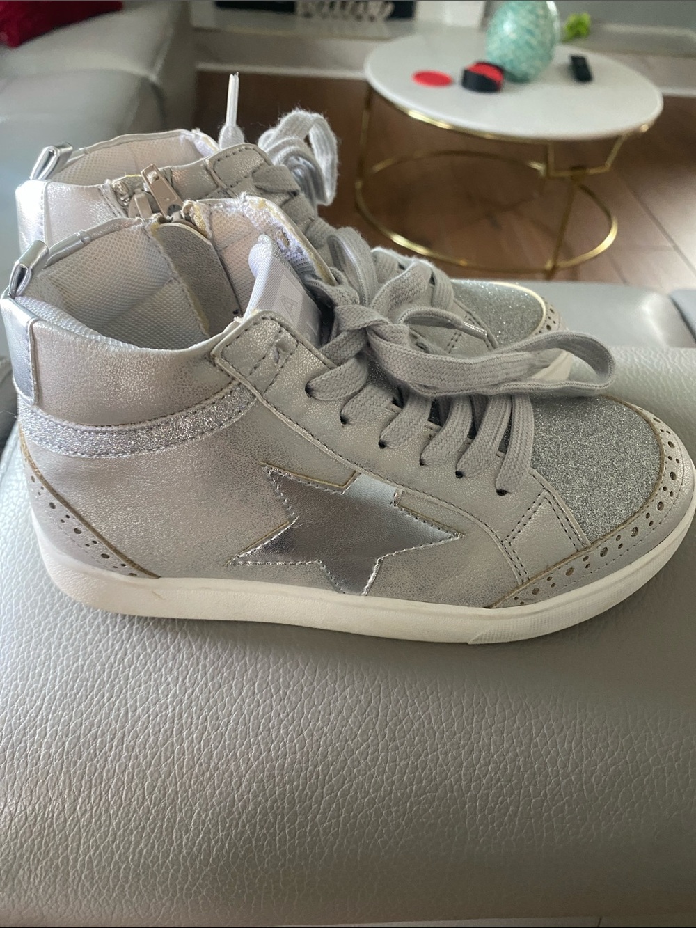 MIA Girls Silver Glitter Star High-Top Sneakers